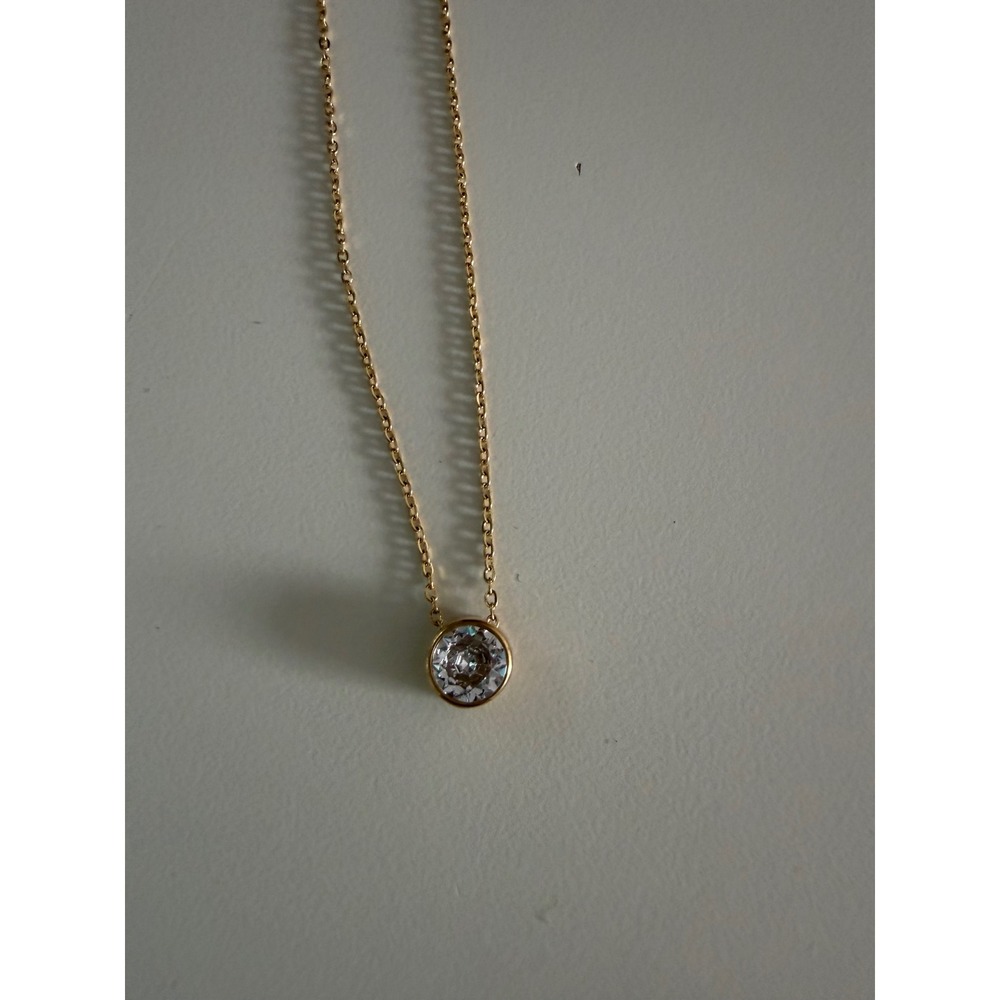 Ramla Minimalist Necklace OS Gold Platrr Clear Bezel Set Solitaire Pendant - Picture 4 of 5